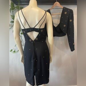 Pristine Vintage 90s Cache black/gold beaded dress and bolero size 4